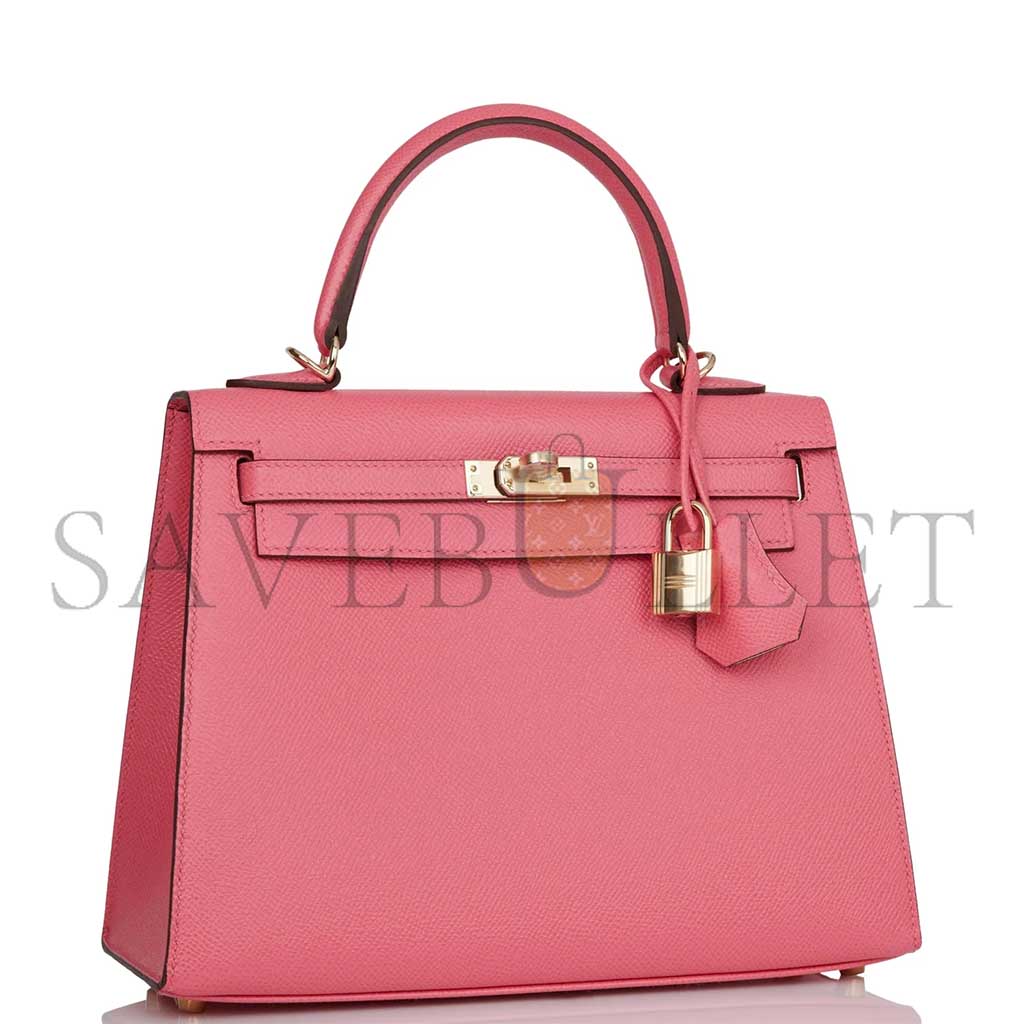 HERMÈS KELLY SELLIER 25 ROSE AZALEE VERSO EPSOM PERMABRASS HARDWARE (25*17*7cm) 